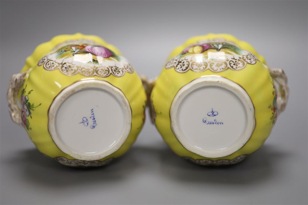 A pair of Dresden cache pots and a Danish porcelain coffee set, tallest 9.5cm